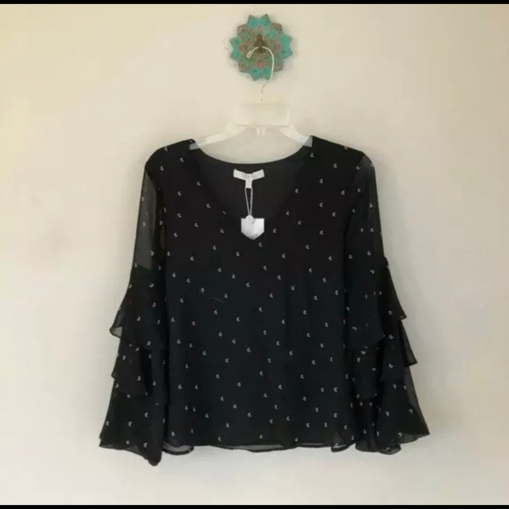WAYF Nordstrom Black Micah Ruffled Sleeve Top Sz 8